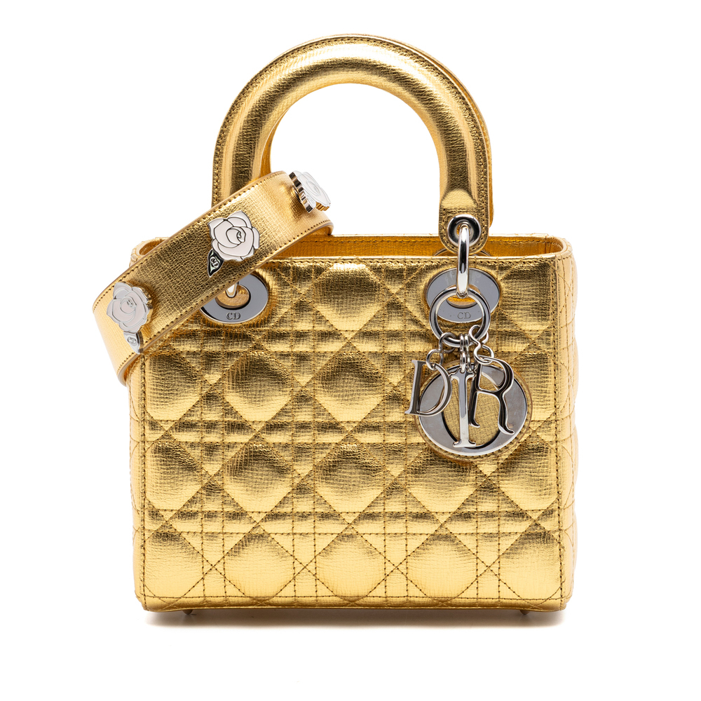 Pre-Loved Dior Small Metallic Grained Calfskin Cannage My ABCDior Lady Dior